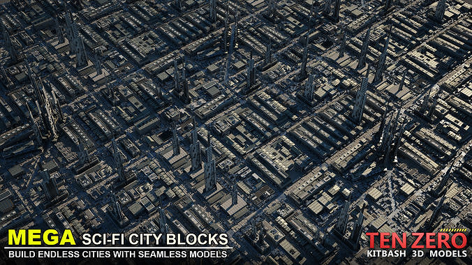 MEGA SCI-FI CITY BLOCKS KITBASH 3D model 4