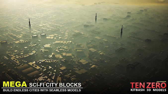MEGA SCI-FI CITY BLOCKS KITBASH 3D model 2