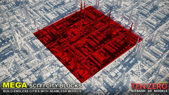 MEGA SCI-FI CITY BLOCKS KITBASH 3D model 6