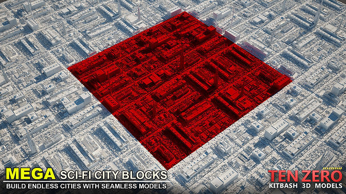 MEGA SCI-FI CITY BLOCKS KITBASH 3D model 5