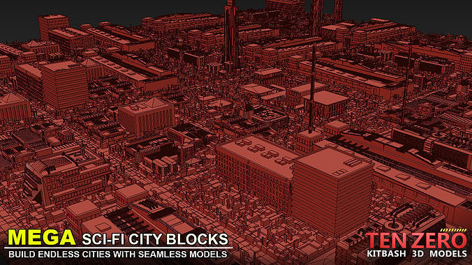 MEGA SCI-FI CITY BLOCKS KITBASH 3D model 3