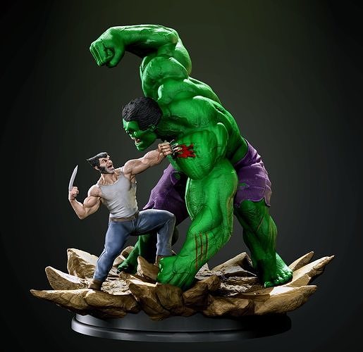 Hulk vs Wolverine diorama 3D print model