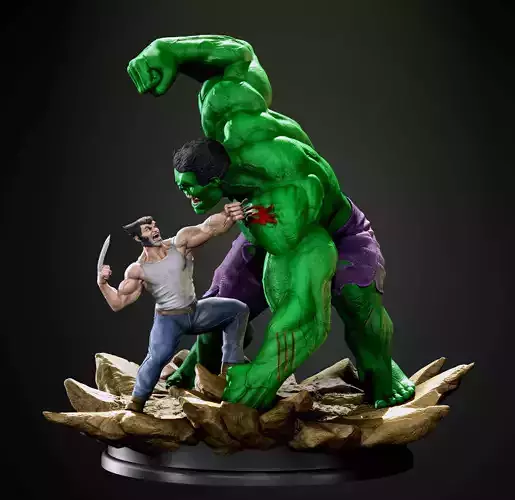 Hulk vs Wolverine diorama 3D print model