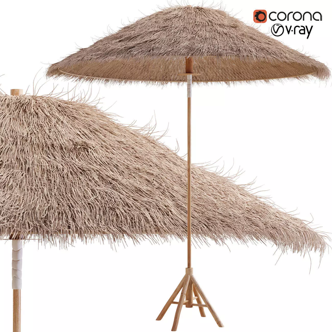 Bamboo Umbrella with Banana Leaf 3D model_0