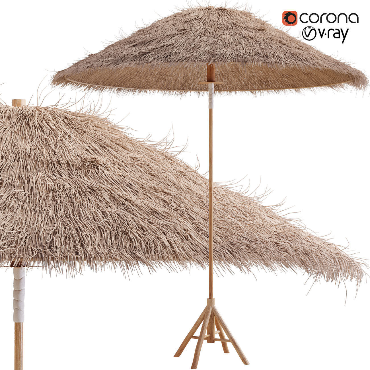 Bamboo Umbrella with Banana Leaf 3D model_0