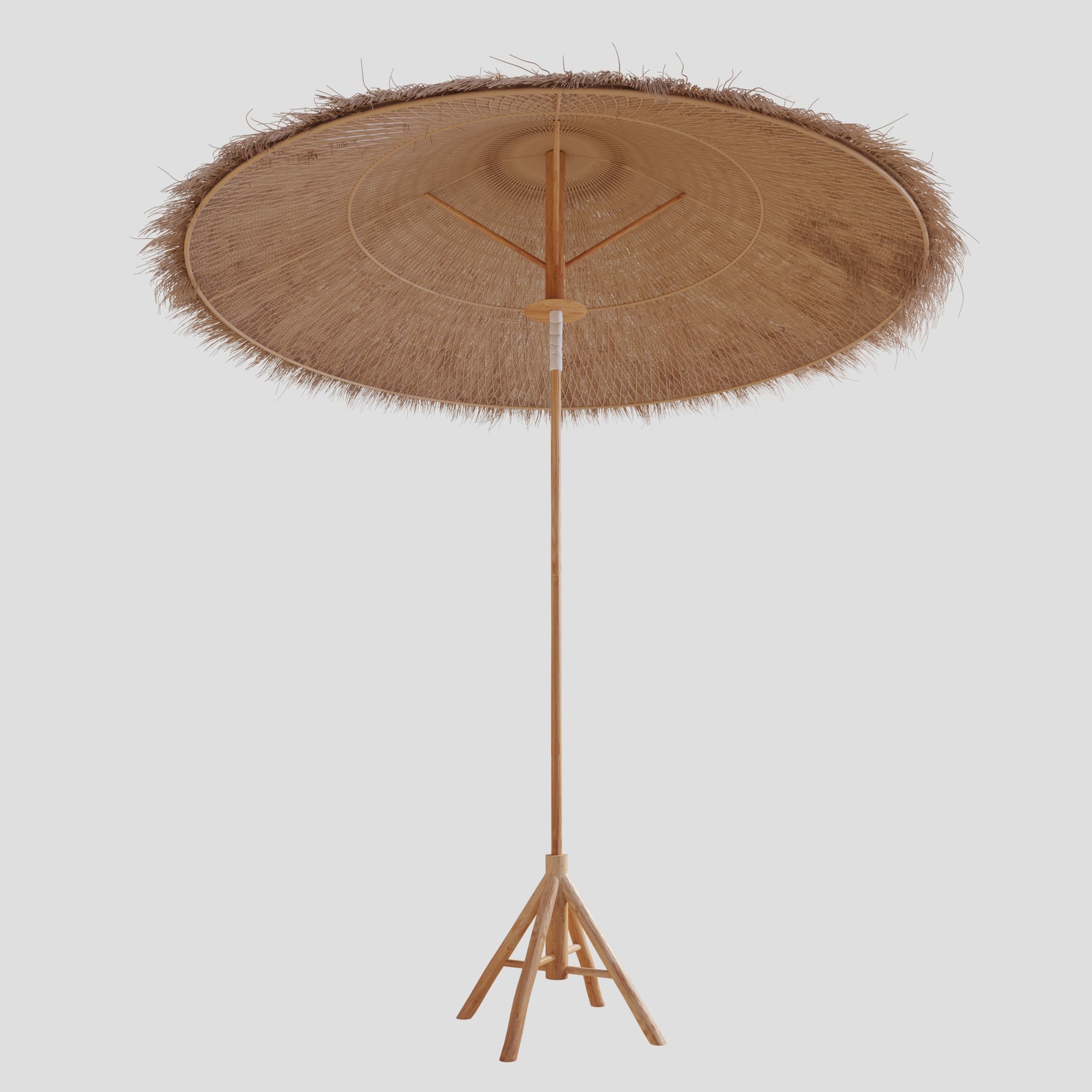 Bamboo Umbrella with Banana Leaf 3D model_9