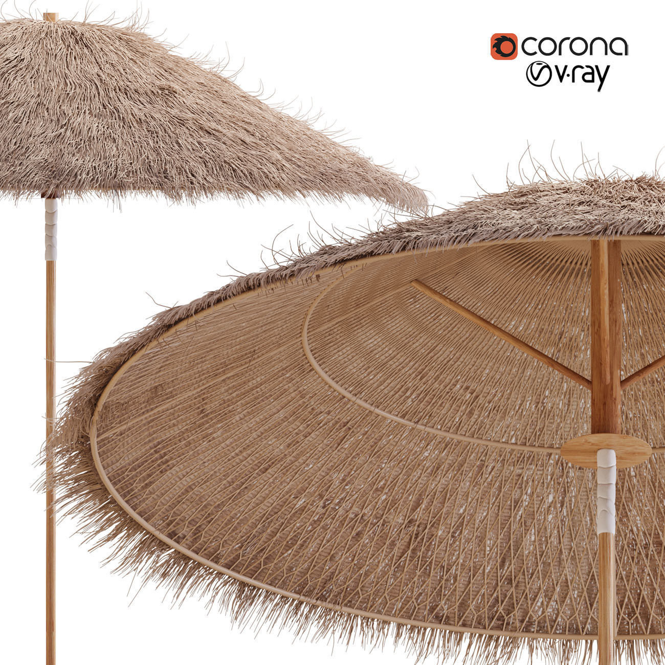 Bamboo Umbrella with Banana Leaf 3D model_2