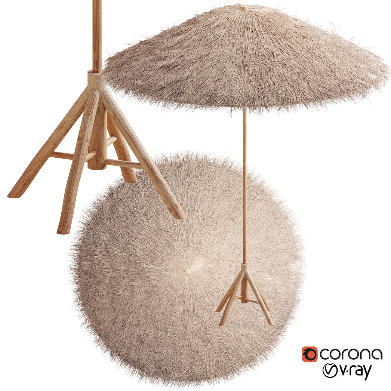 Bamboo Umbrella with Banana Leaf 3D model_3