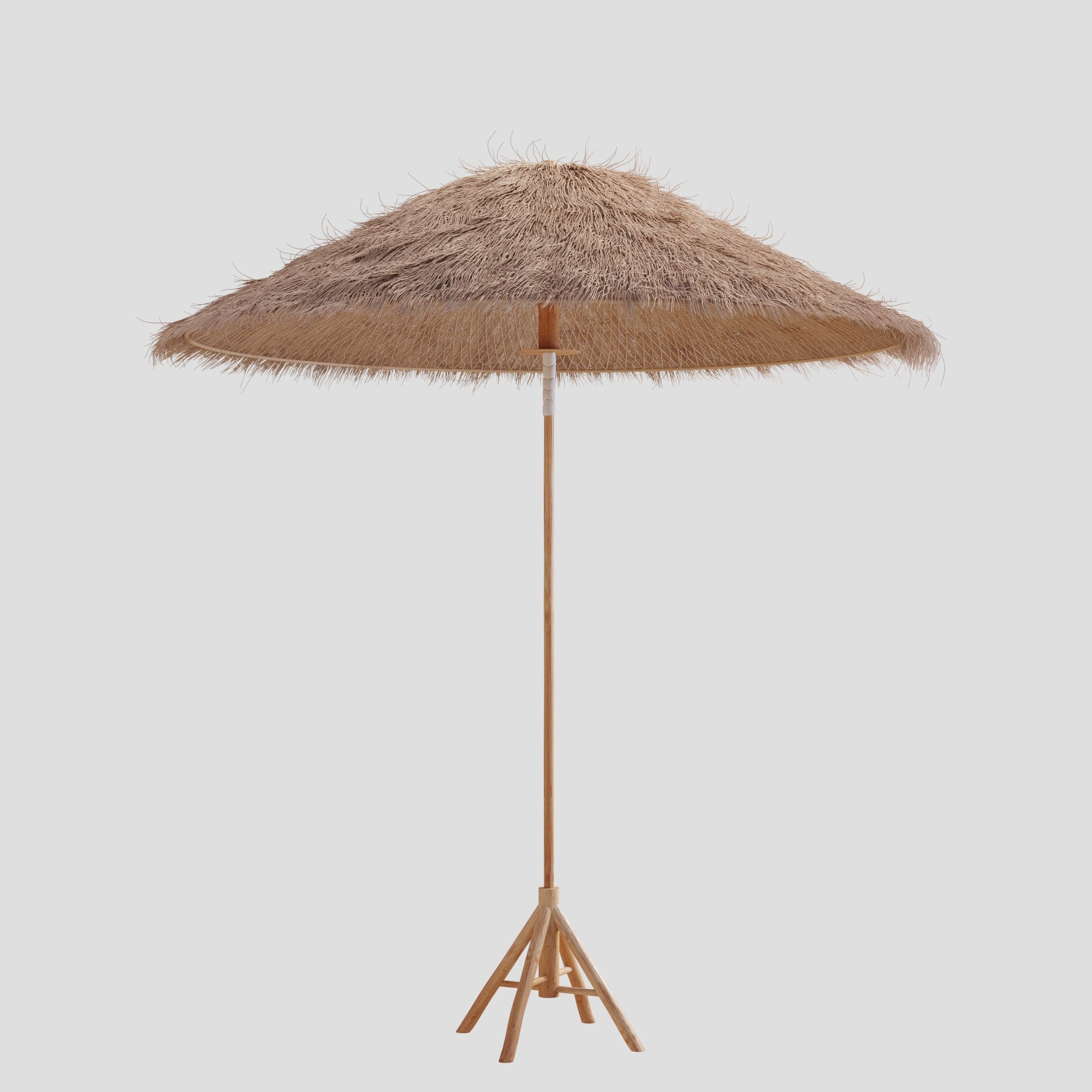 Bamboo Umbrella with Banana Leaf 3D model_5