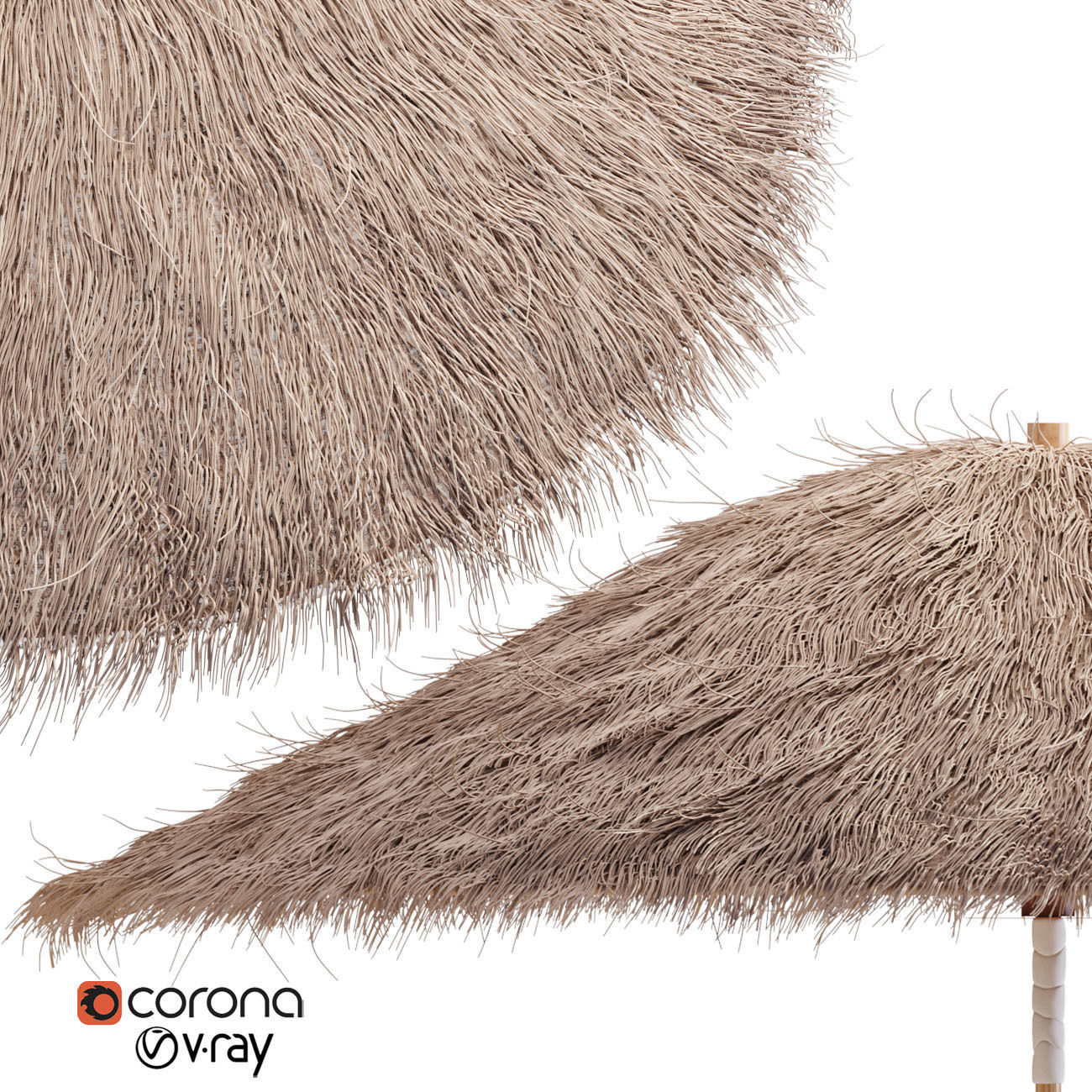 Bamboo Umbrella with Banana Leaf 3D model_1