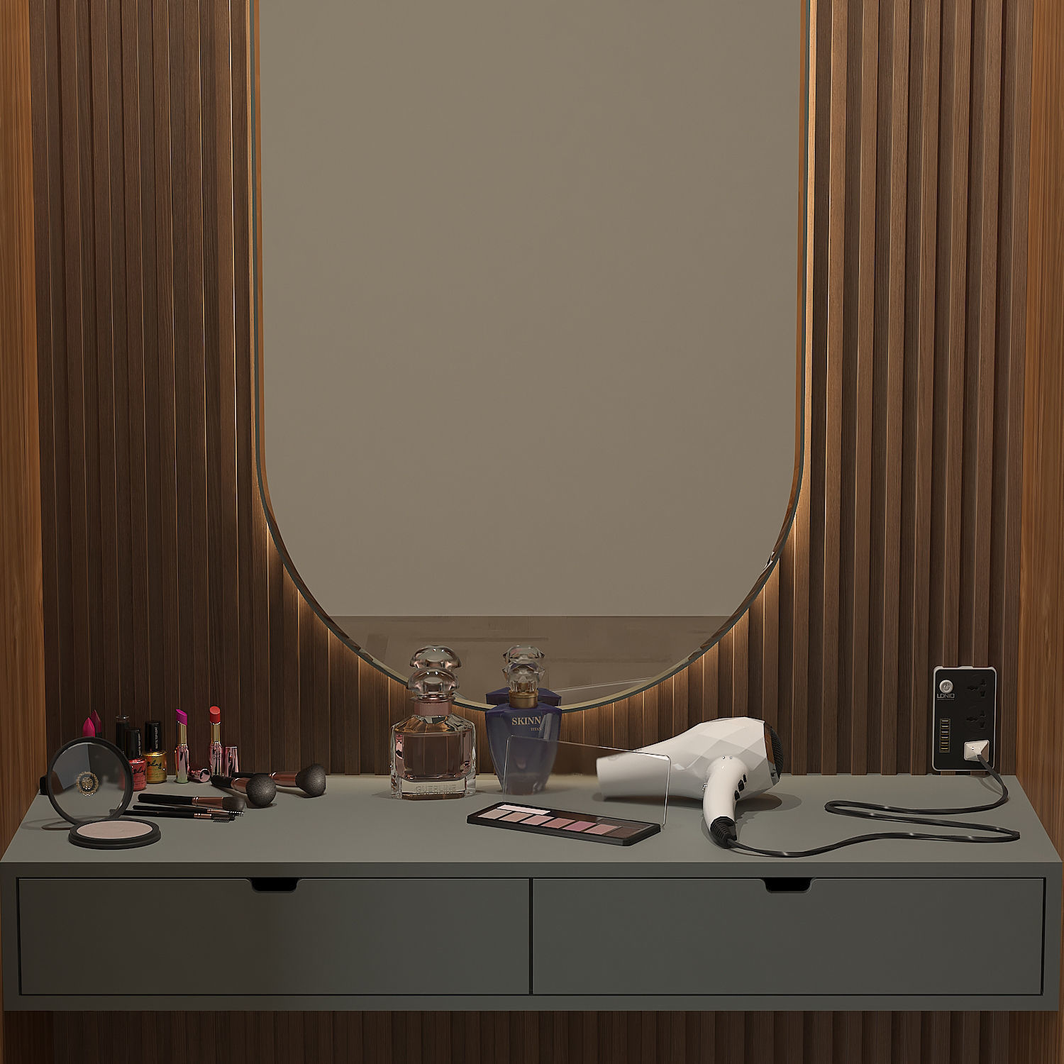 GLASS-MASTER-WARDROBE walk in closet with shelves and mirrors Low-poly 3D model_1