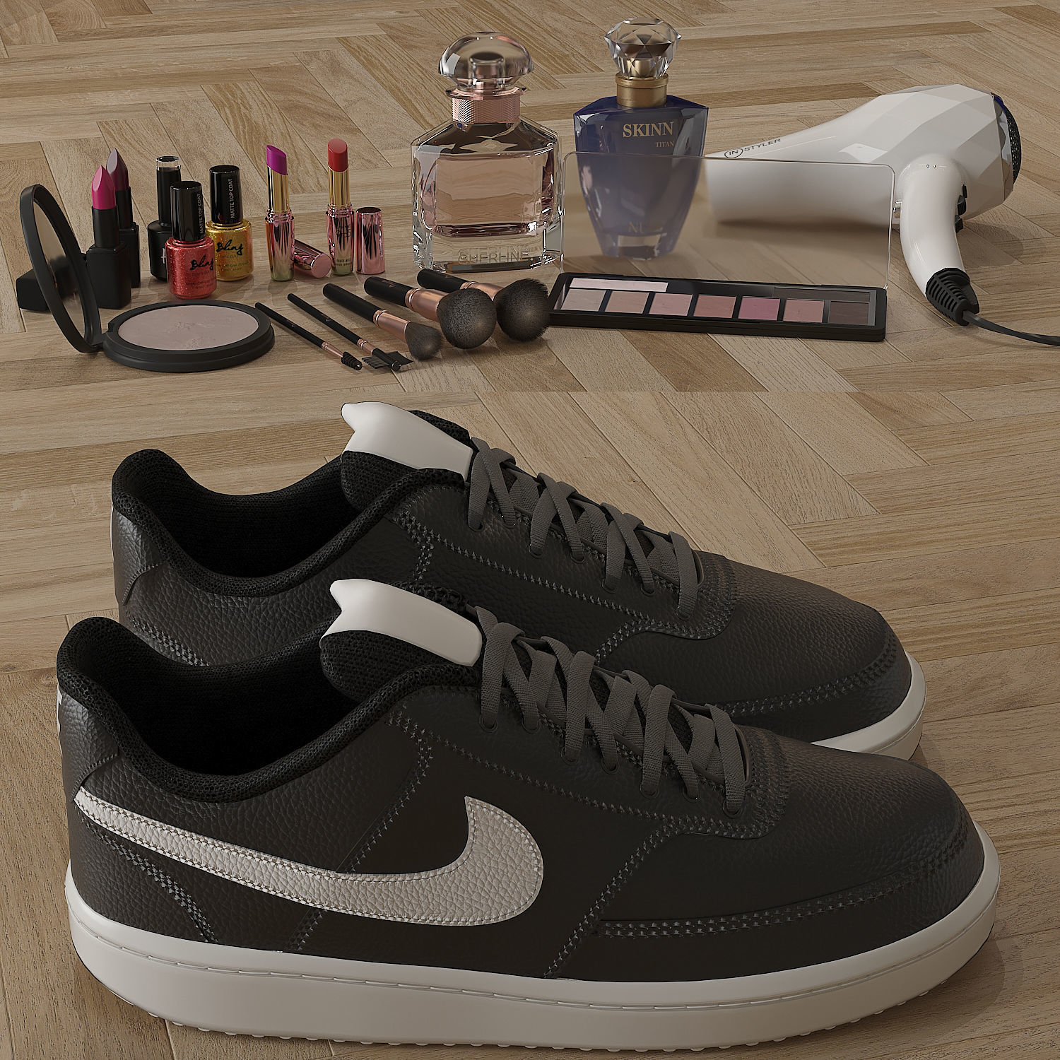 GLASS-MASTER-WARDROBE walk in closet with shelves and mirrors Low-poly 3D model_3