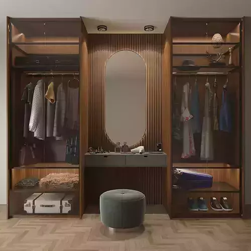 GLASS-MASTER-WARDROBE walk in closet with shelves and mirrors Low-poly 3D model