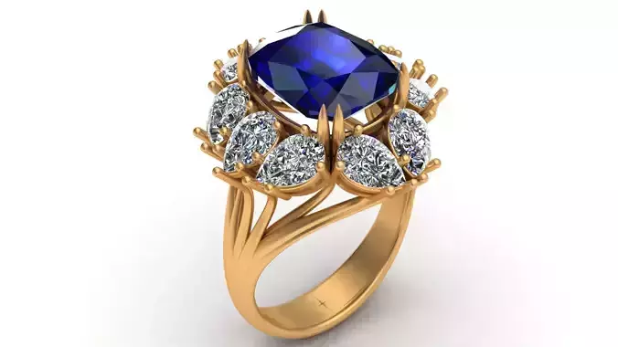 Pear Diamond Sapphire Gold Ring 3D print model