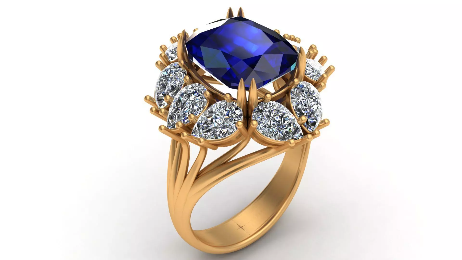 Pear Diamond Sapphire Gold Ring 3D print model