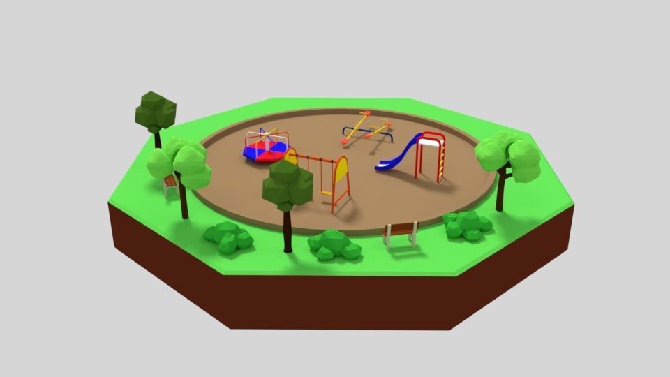 Low Poly Cartoon Playground Scene Low-poly 3D model_5