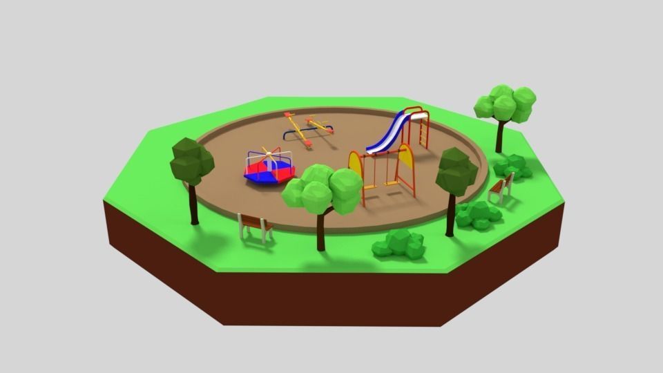 Low Poly Cartoon Playground Scene Low-poly 3D model_4