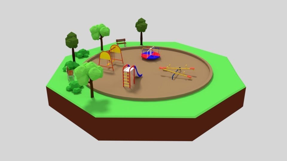 Low Poly Cartoon Playground Scene Low-poly 3D model_7