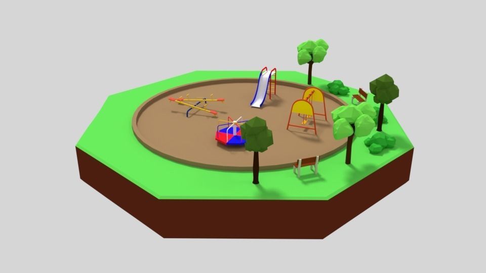 Low Poly Cartoon Playground Scene Low-poly 3D model_3