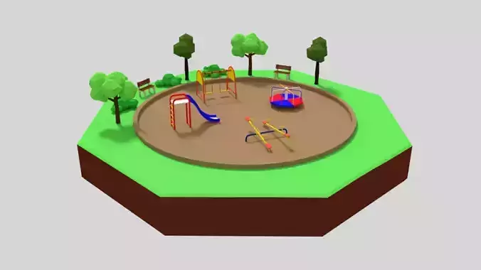 Low Poly Cartoon Playground Scene Low-poly 3D model