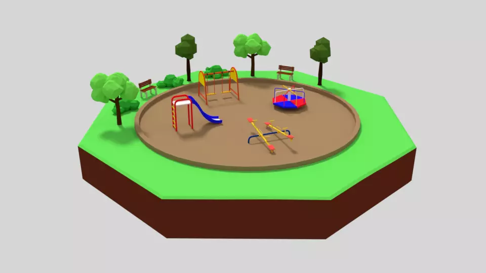 Low Poly Cartoon Playground Scene Low-poly 3D model_0