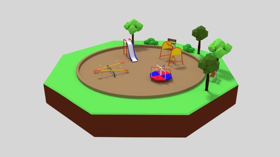 Low Poly Cartoon Playground Scene Low-poly 3D model_2