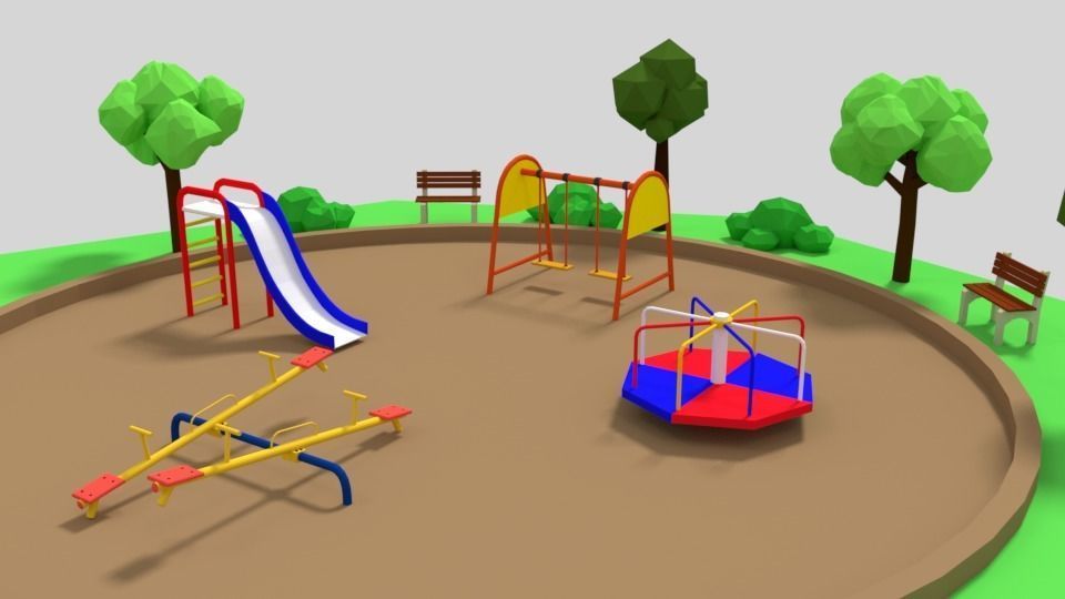 Low Poly Cartoon Playground Scene Low-poly 3D model_10