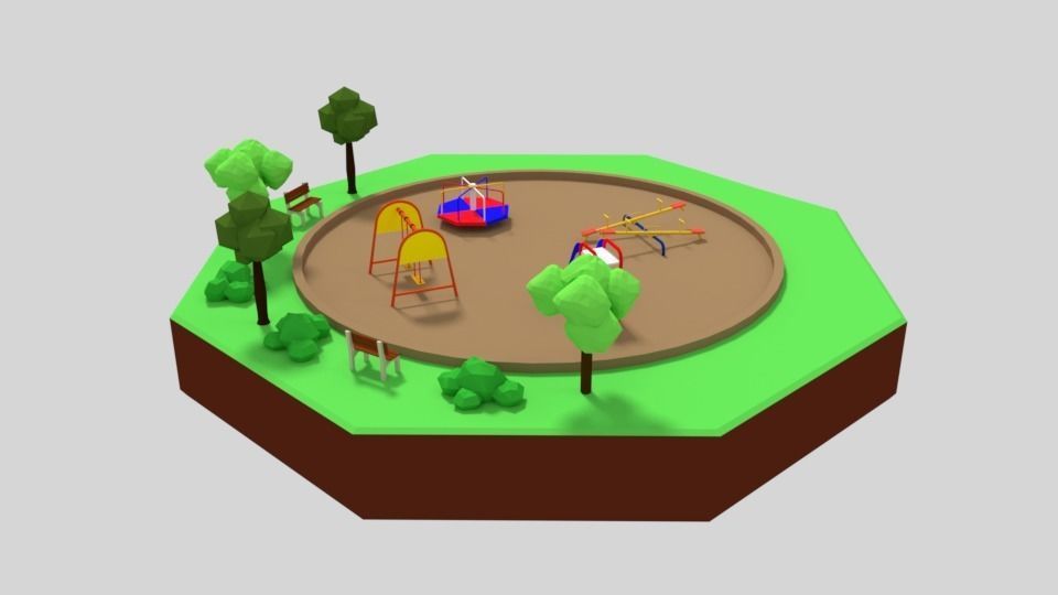 Low Poly Cartoon Playground Scene Low-poly 3D model_6