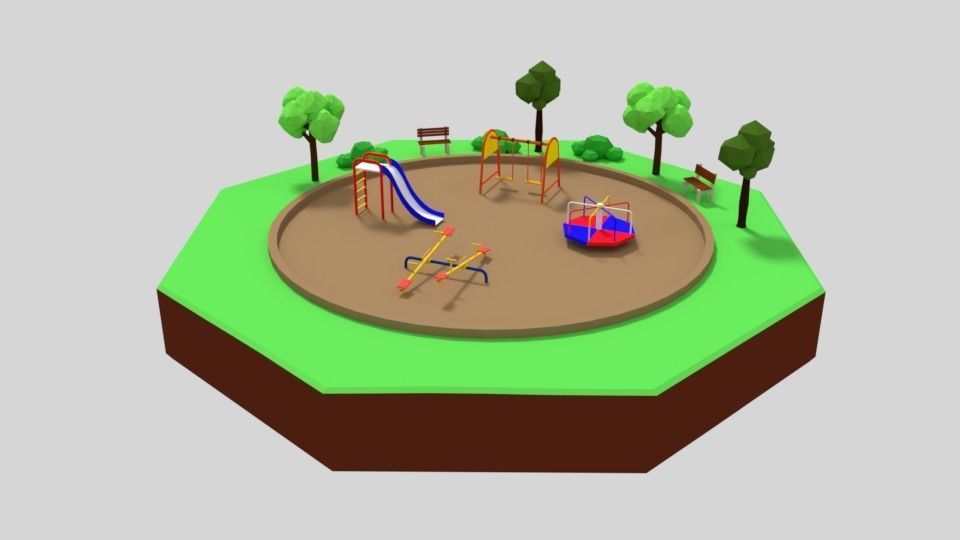 Low Poly Cartoon Playground Scene Low-poly 3D model_1
