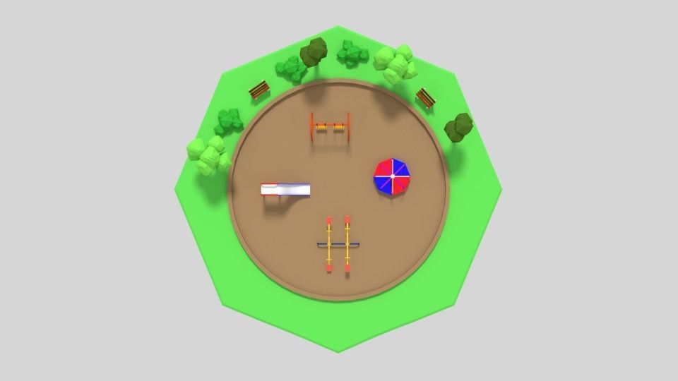 Low Poly Cartoon Playground Scene Low-poly 3D model_8