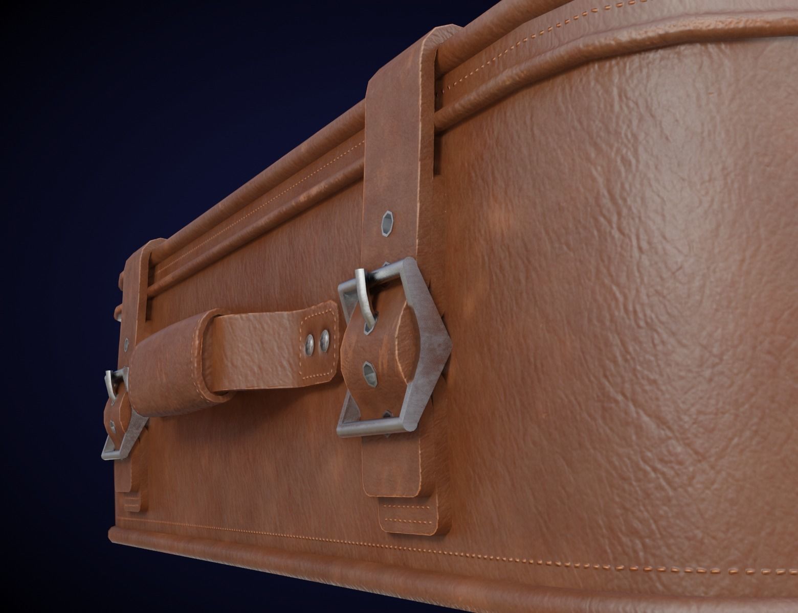 Classic Leather Suitcase Low-poly 3D model_4