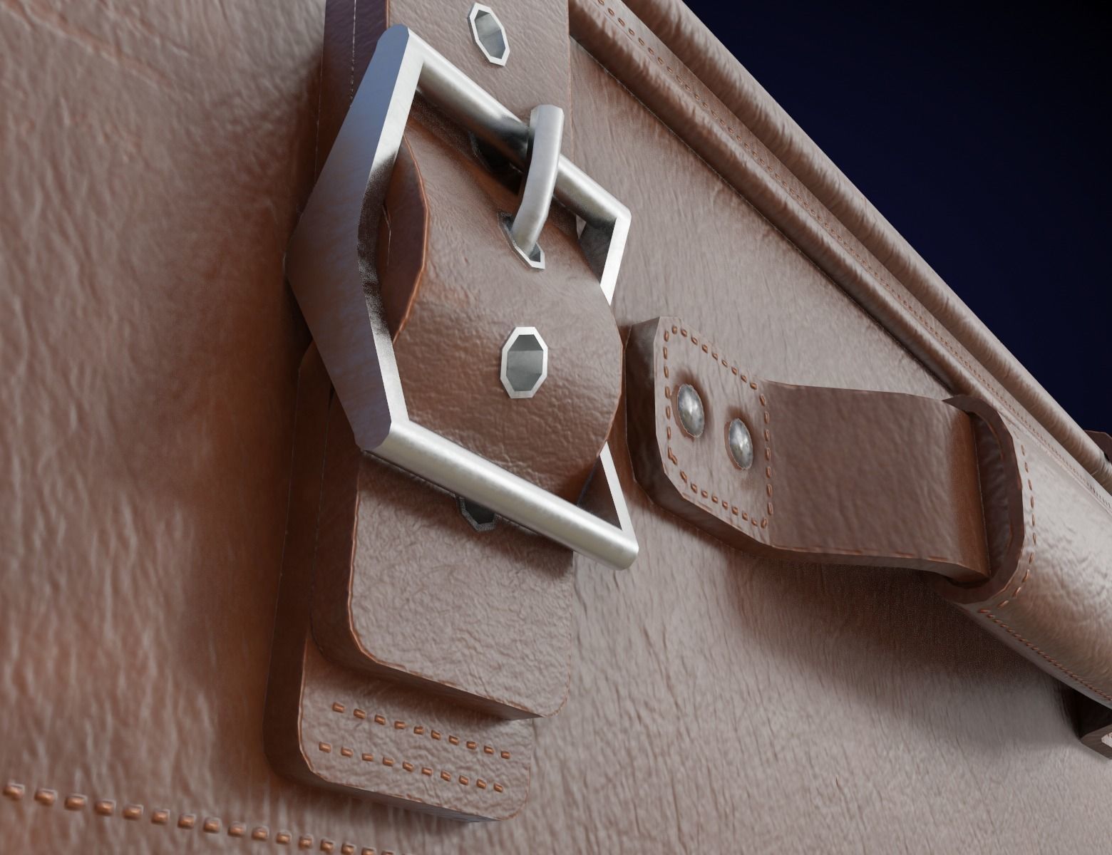 Classic Leather Suitcase Low-poly 3D model_1