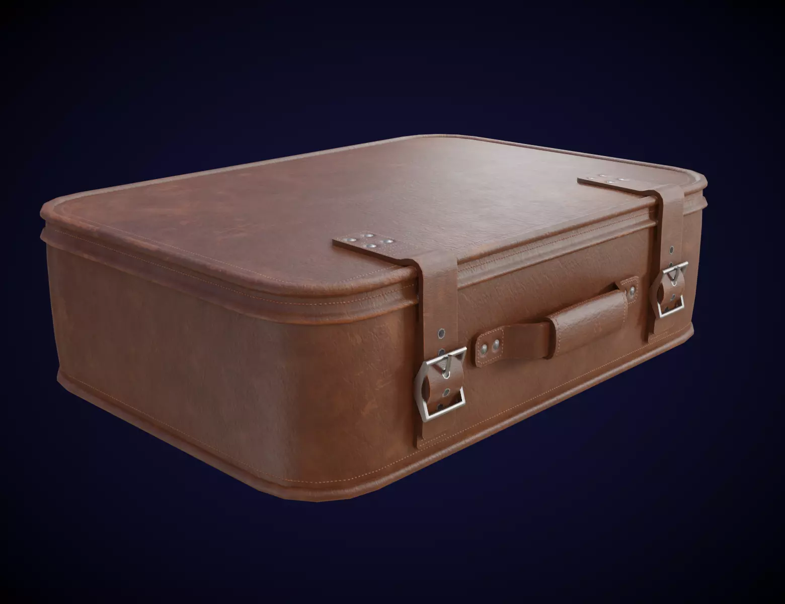 Classic Leather Suitcase Low-poly 3D model_0