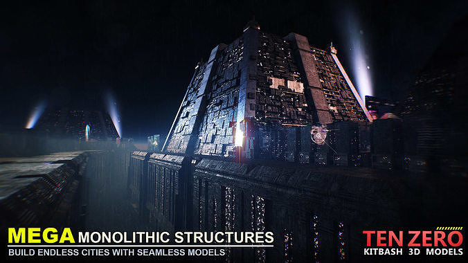 MEGA MONOLITHIC STRUCTURES SCI-FI KITBASH 3D model 2