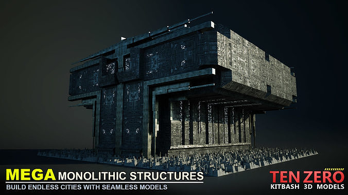 MEGA MONOLITHIC STRUCTURES SCI-FI KITBASH 3D model 5