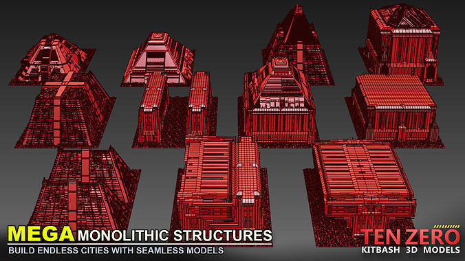 MEGA MONOLITHIC STRUCTURES SCI-FI KITBASH 3D model 3