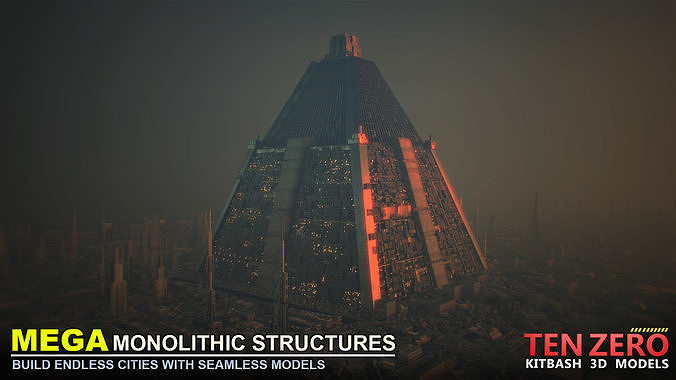 MEGA MONOLITHIC STRUCTURES SCI-FI KITBASH 3D model 6