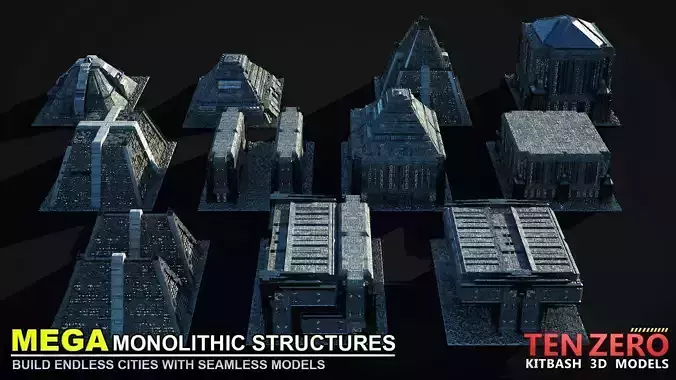 MEGA MONOLITHIC STRUCTURES SCI-FI KITBASH 3D model