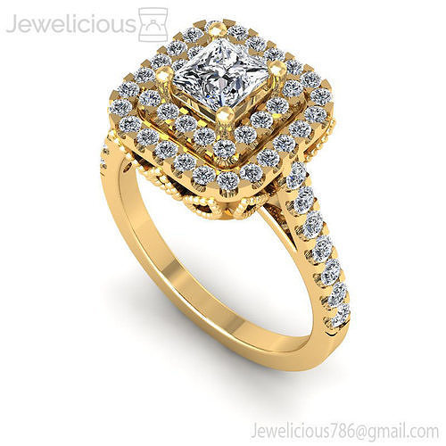 Jewelicious-1088-Ring halo engagement ring with princess cut diamonds in rose gold