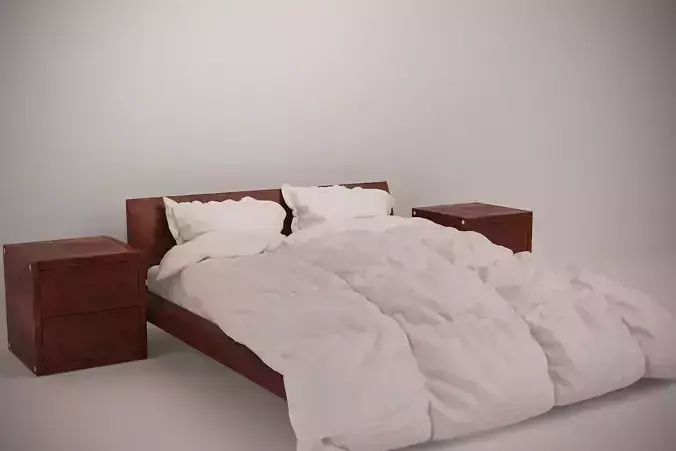 Wooden Bed Set with Duvet and Pillows