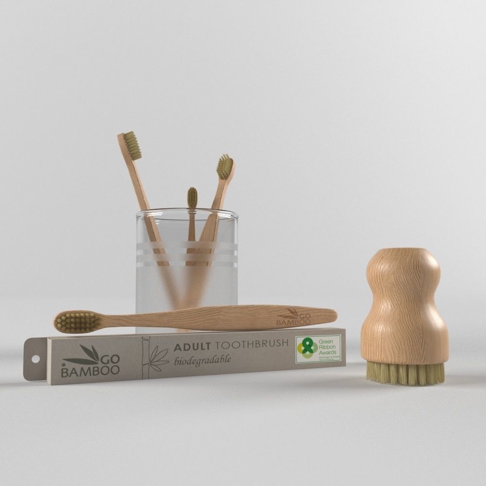Bamboo toothbrush Low-poly 3D model_1