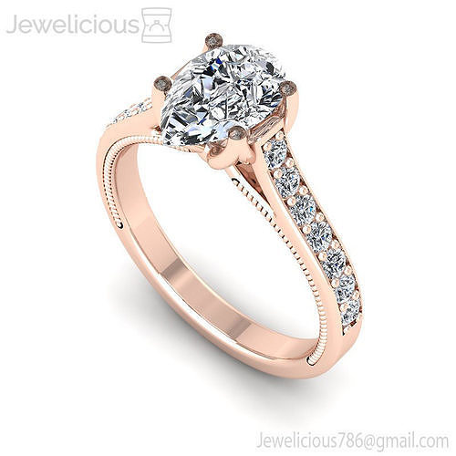 Jewelicious-1069-Ring pear shaped diamond engagement ring in rose gold