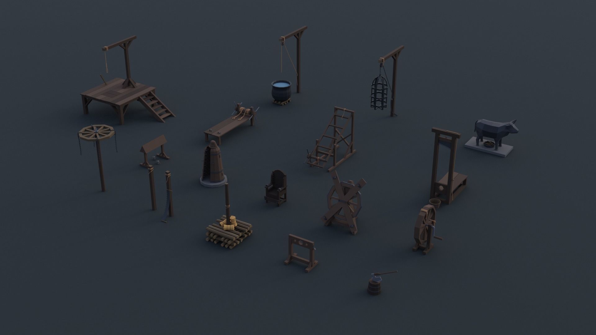 Medieval Torture Devices pack Low-poly 3D model_1