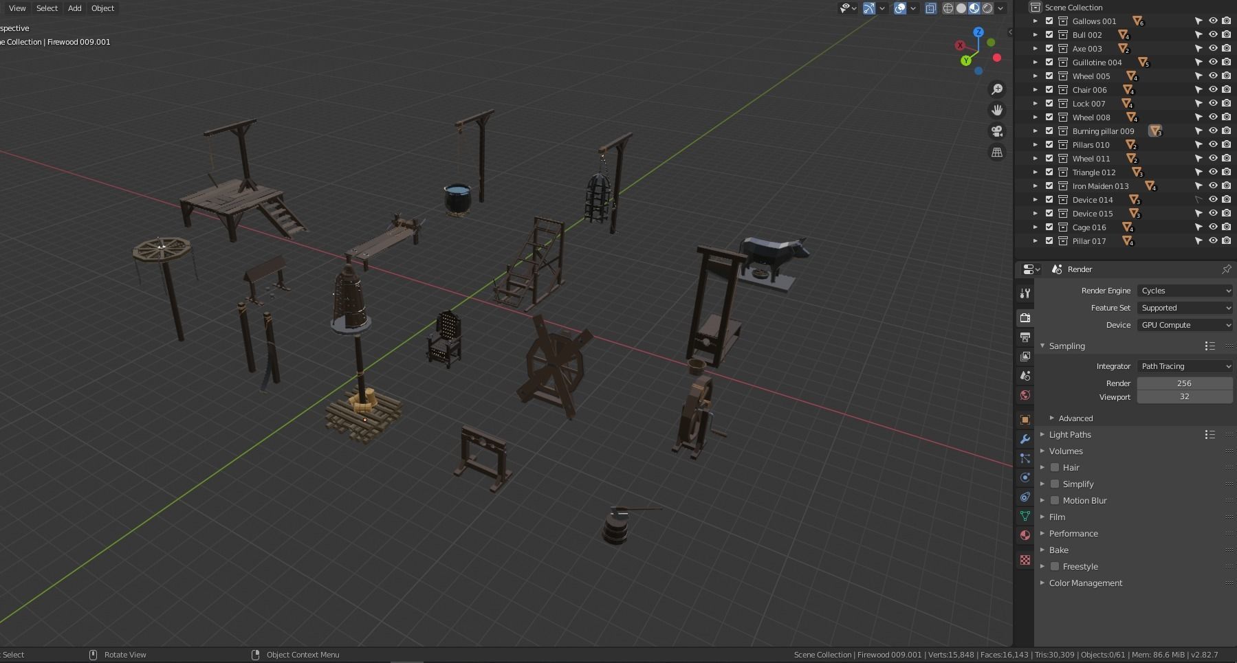 Medieval Torture Devices pack Low-poly 3D model_19