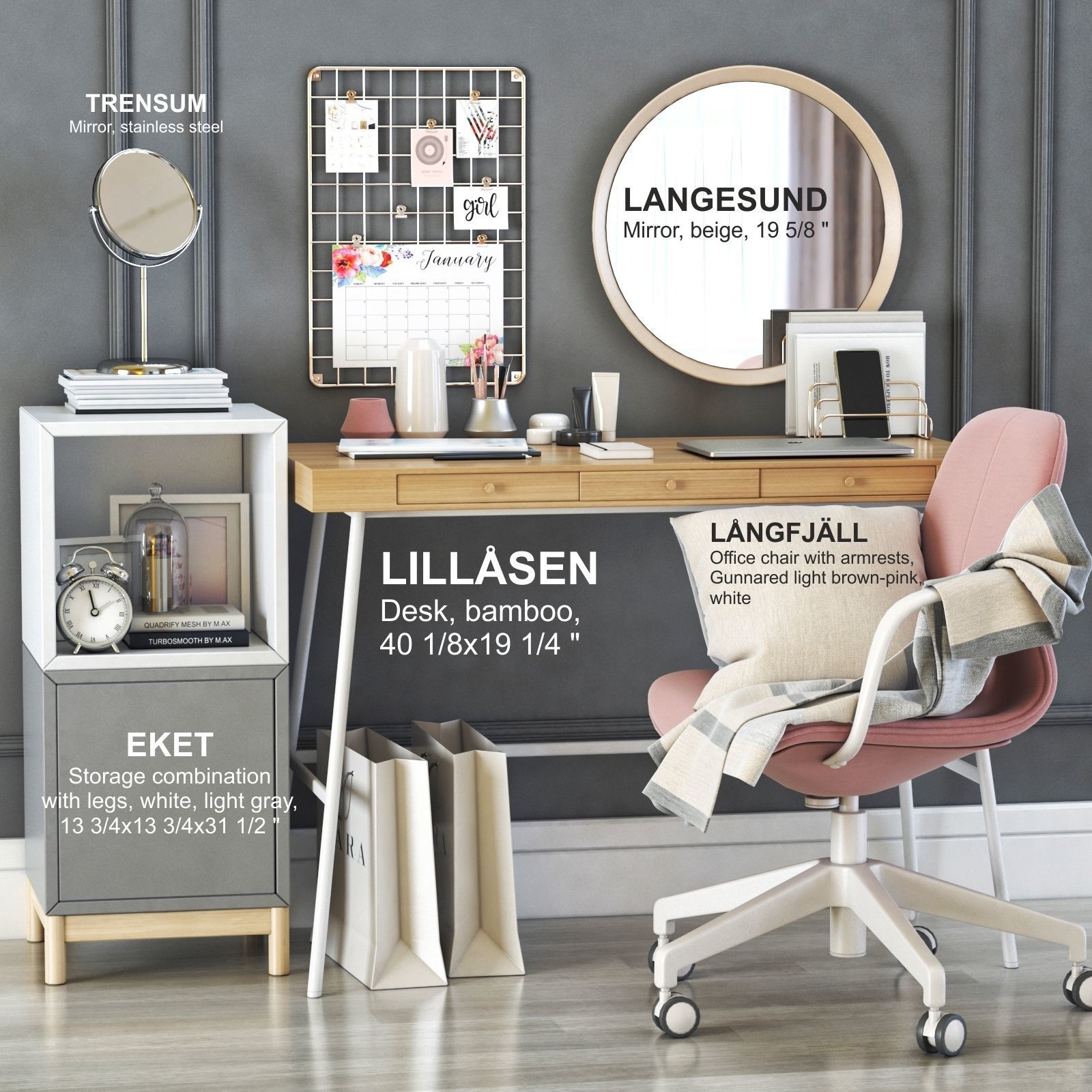 LILLASEN dressing table and workplace 3D model_1