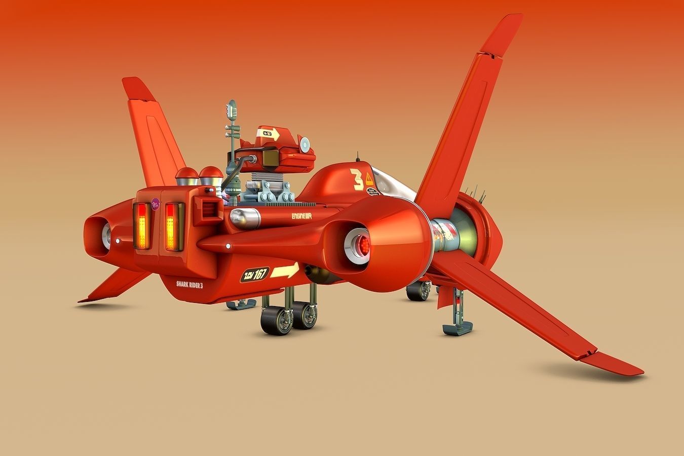 Shark Rider 3 with XPresso Wings 3D model_4