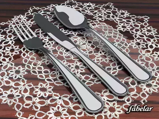 Cutlery three forks and spoons on doily 3D model