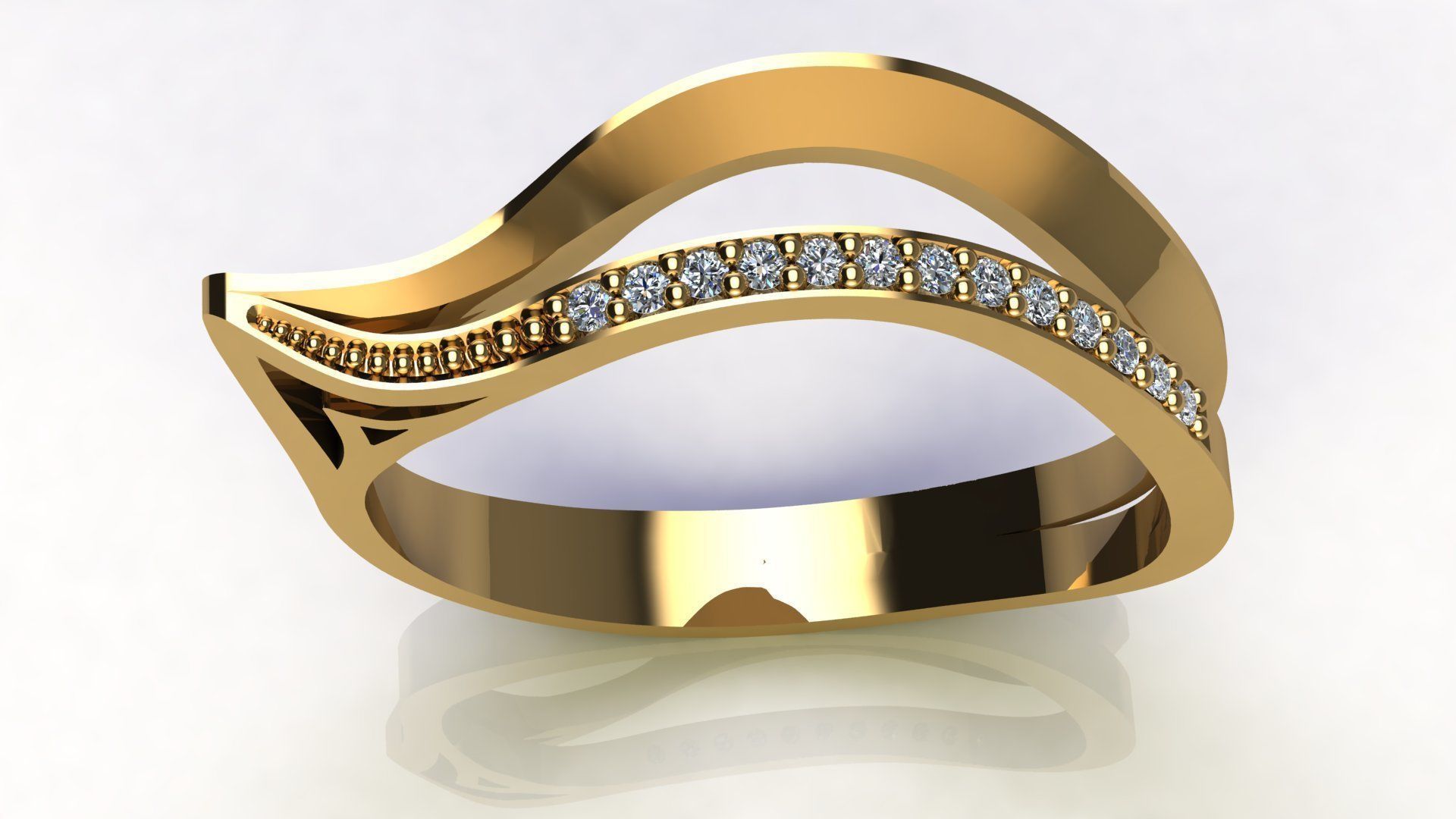 Fashion Gold Diamond Ring 3D print model_2