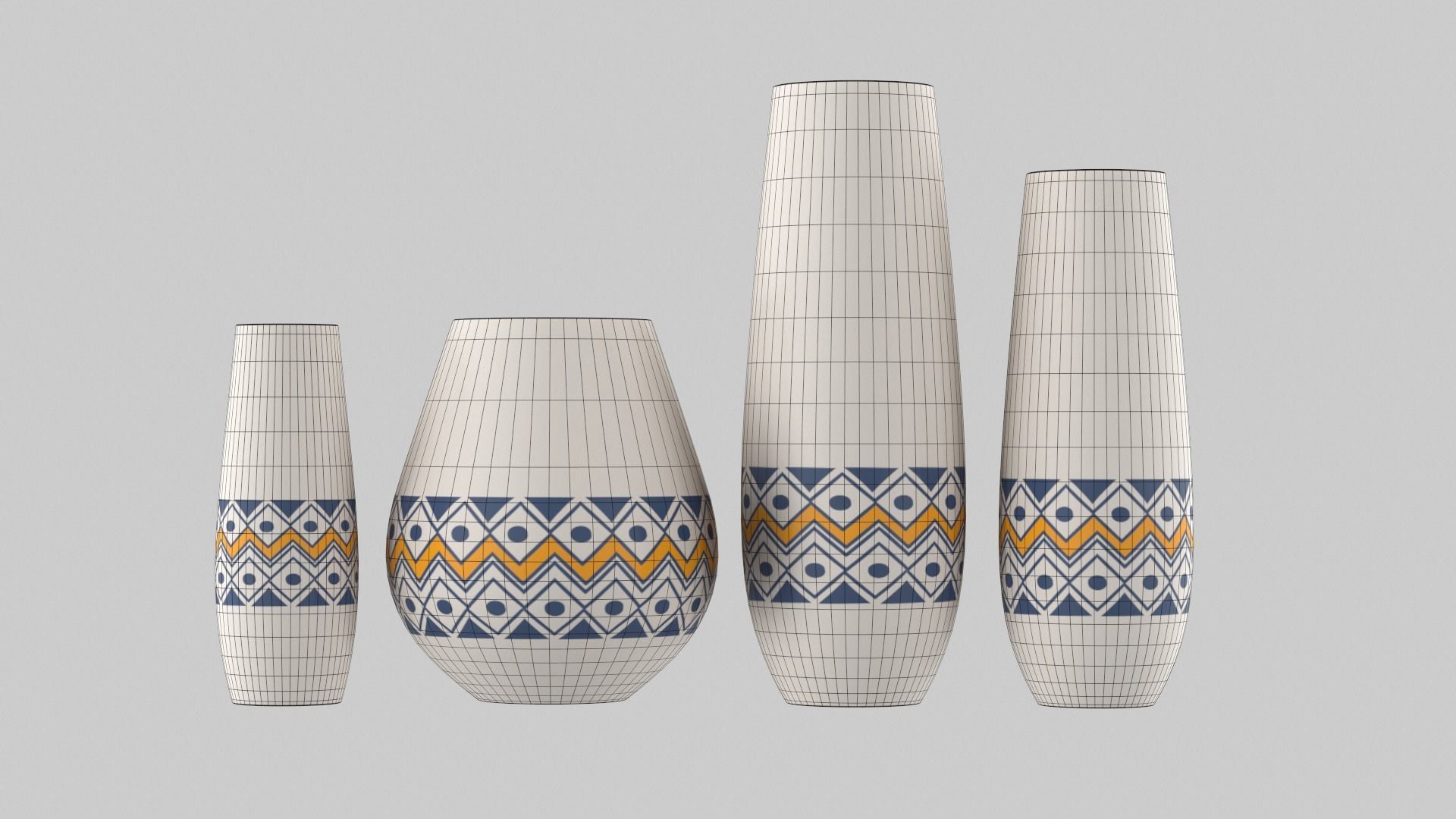 White Vase Set 3D model_13