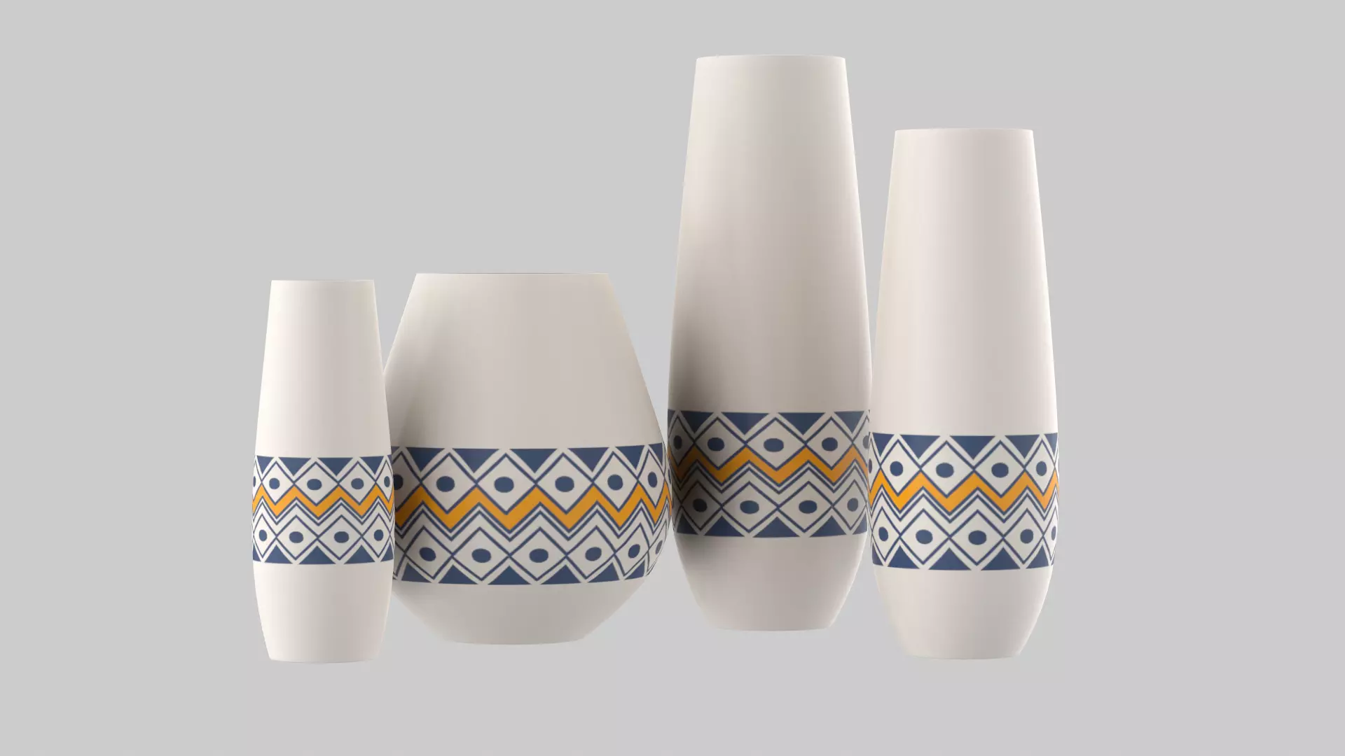 White Vase Set 3D model_0